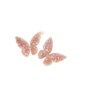 Pink crystal butterfly earrings